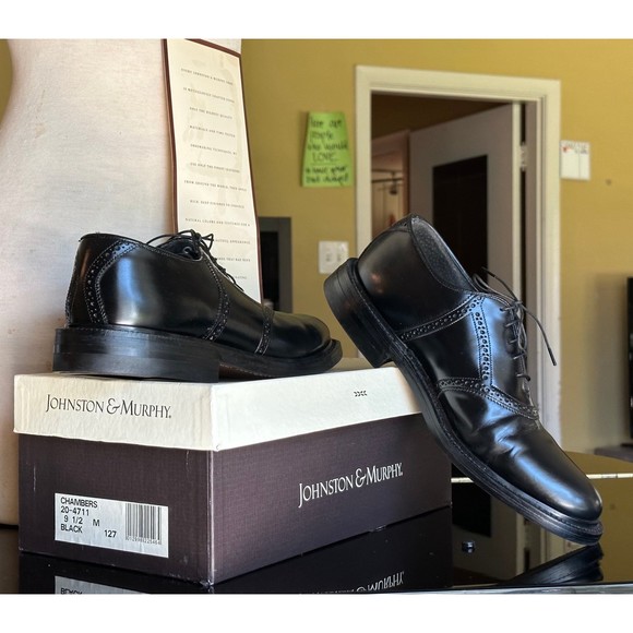 Vtg Men's Johnston & Murphy Black BILTRITE Polished Leather Oxford Dress Shoes - Picture 3 of 12